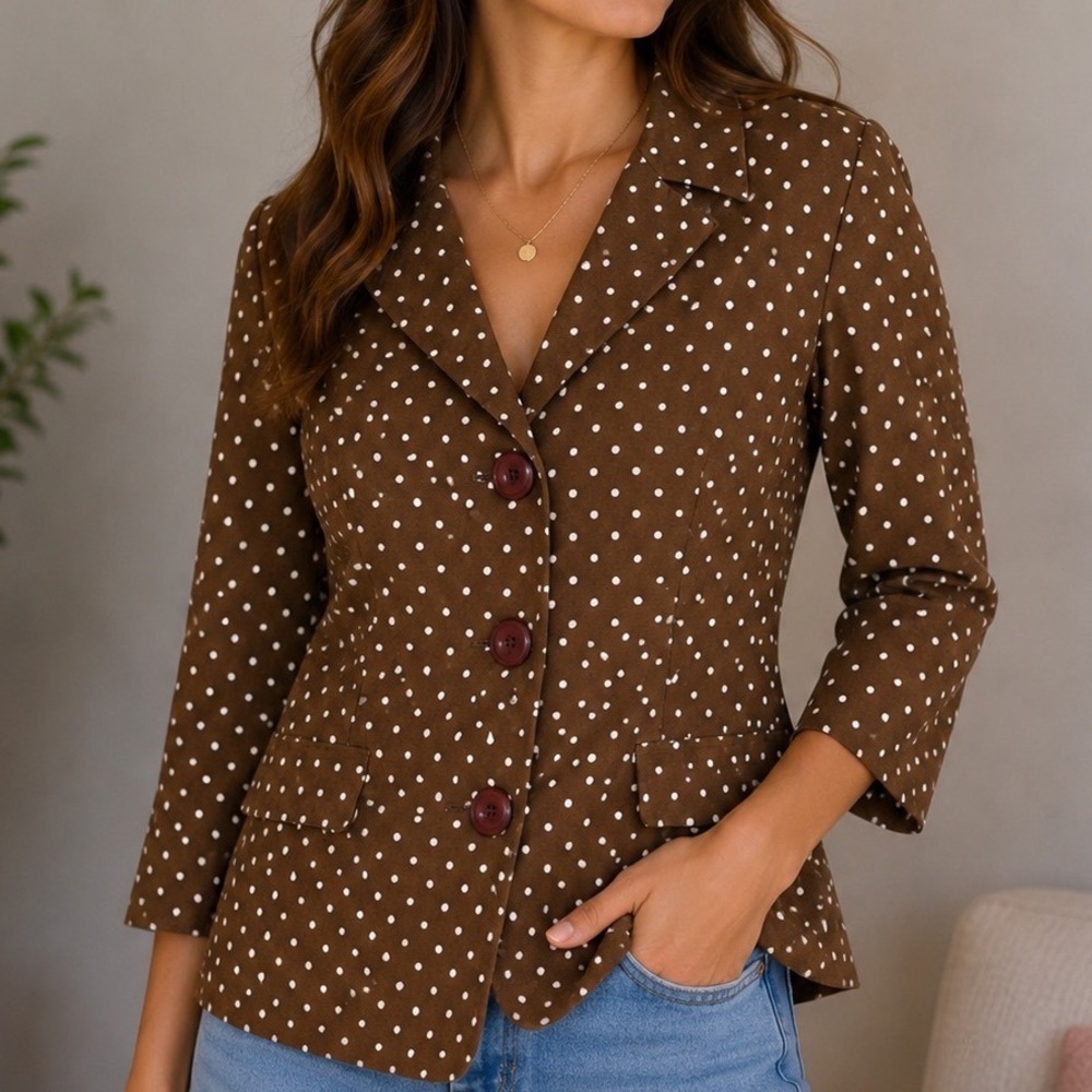 Donna Morgan 100% Silk Polka Dot Blazer Womens 8 Vintage Office Old Money Jacket